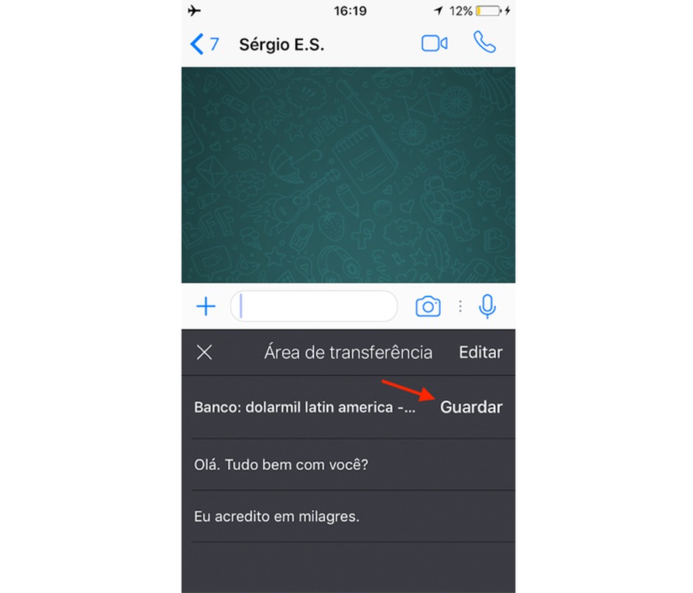 Opção para usar e salvar um texto para usar depois no teclado SwiftKey para iPhone (Foto: Marvin Costa/TechTudo)