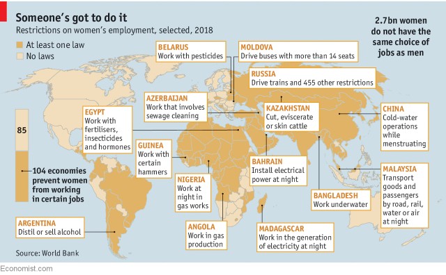 Países em que a separação de gênero no trabalho é lei (Foto: Reprodução/ The Economist)