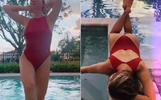 Leticia Spiller relaxa em dia de piscina com maiô vermelho: "Recarregando"