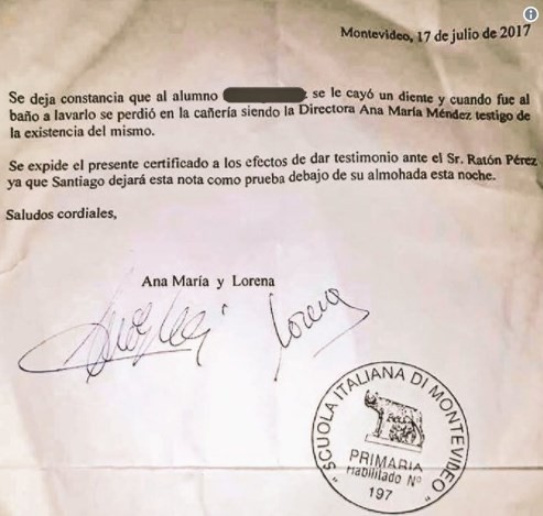 Carta enviada ao Ratón Pérez, a Fada do Dente hispânica