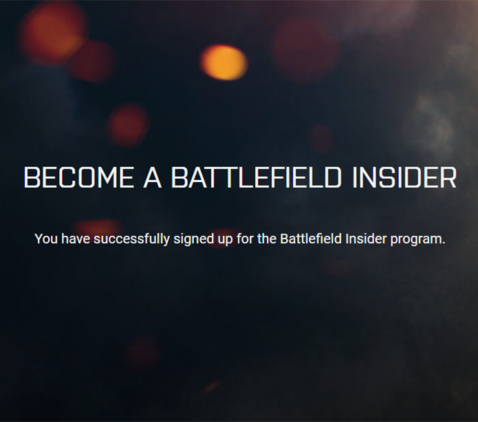 A última tela confirma a sua inscrição no programa Battlefield Insider. Agora, é só esperar o beta aparecer! (Foto: Reprodução/Filipe Garrett)