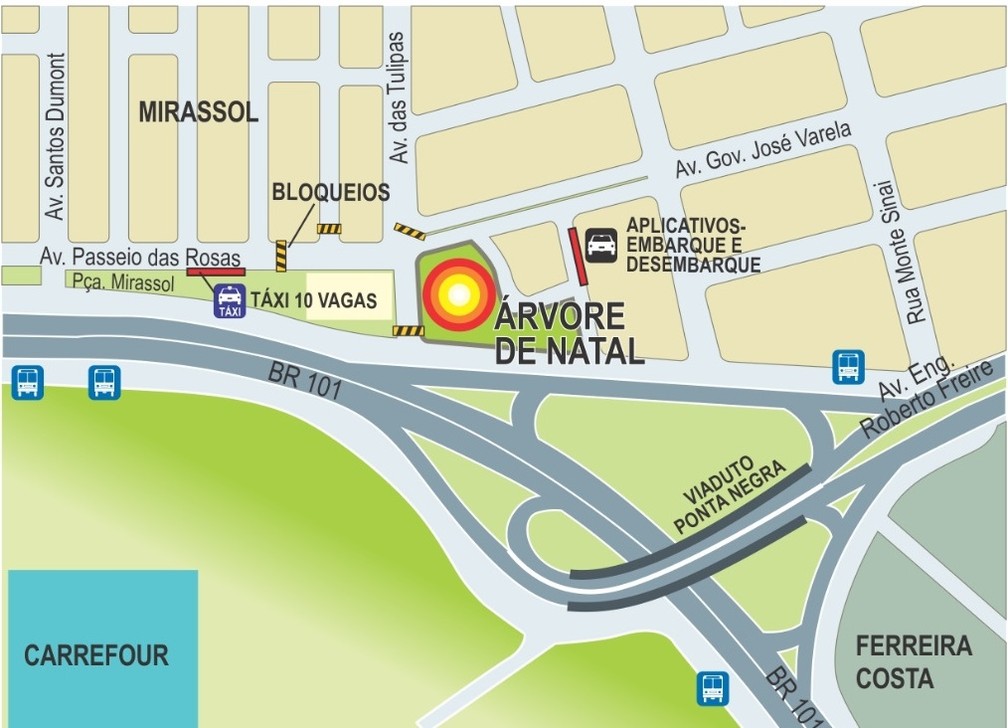 Trânsito é alterado no entorno da Árvore de Mirassol, em Natal — Foto: STTU/Divulgação