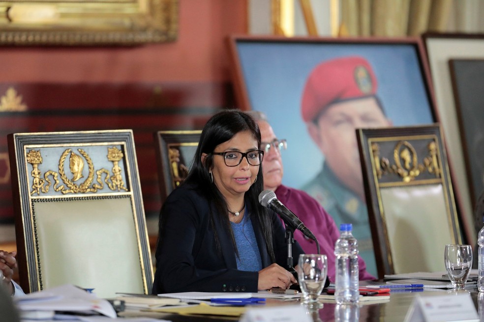 Presidente da Assembleia Constituinte da Venezuela, Delcy Rodriguez fala durane sessão em 5 de agosto (Foto: REUTERS/Marco Bello/File Photo)