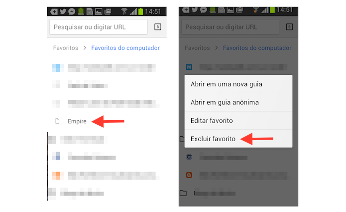 Excluindo um site da lista de favoritos do Google Chrome no Android (Foto: Reprodução/Marvin Costa)