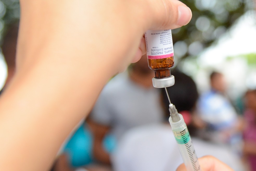 Vacina contra sarampo administrada por enfermeira (Foto: Semuc/Divulgação)