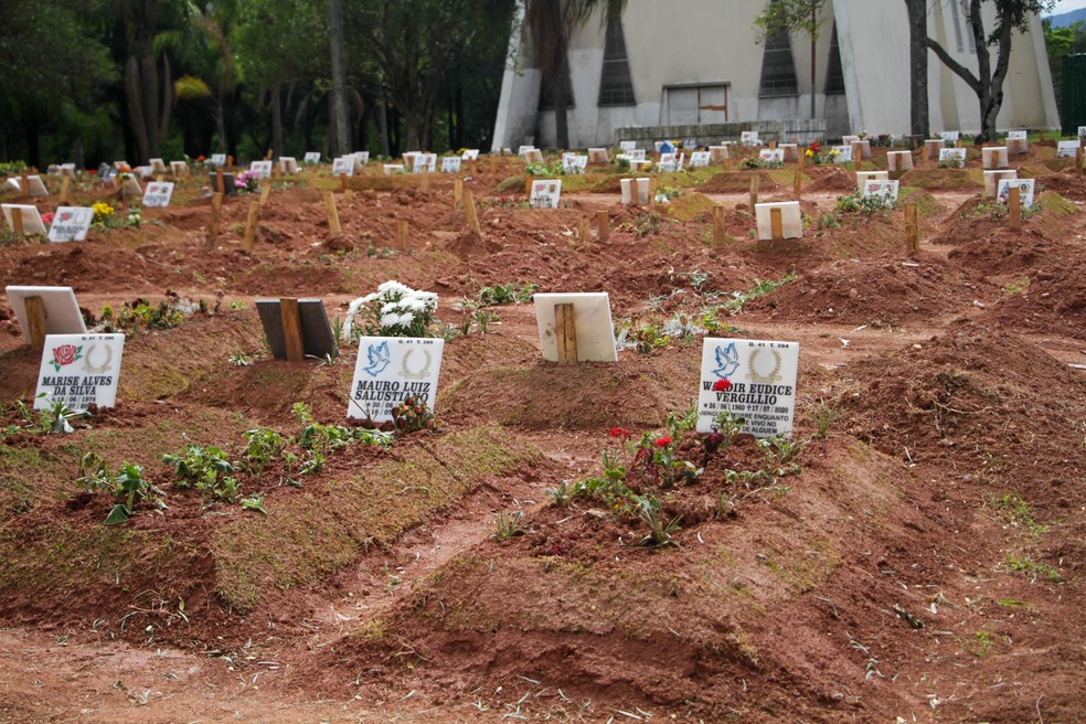 Covas no Cemit&eacute;rio da Cachoeirinha em S&atilde;o Paulo durante pandemia de Covid-19 &mdash; Foto: Rog&eacute;rio Galese/Estad&atilde;o Conte&uacute;do