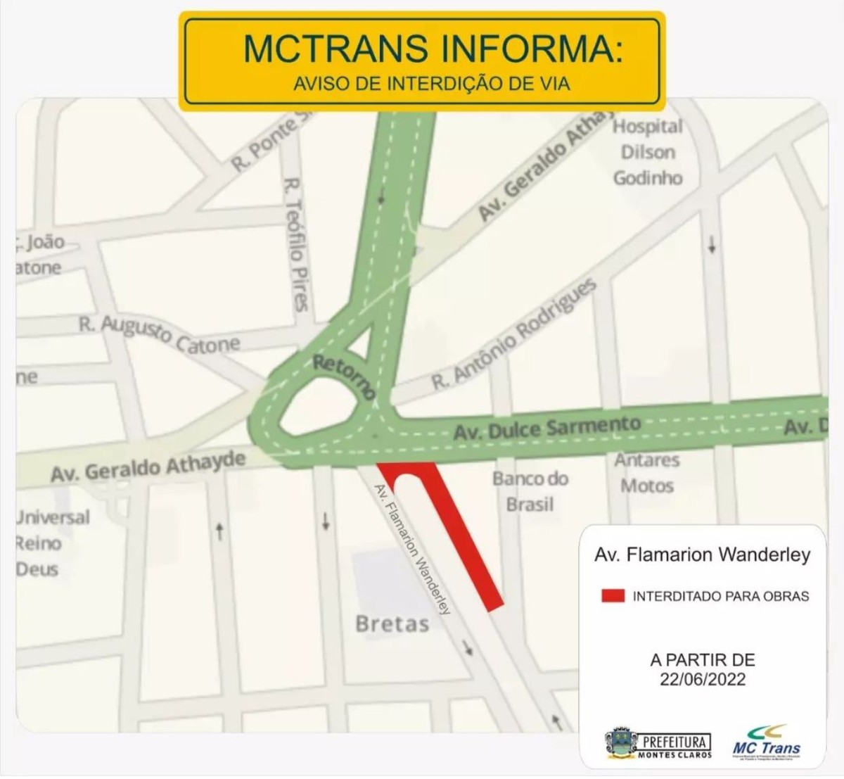 Trecho da Avenida Flamarion Wanderley é interditado em Montes Claros