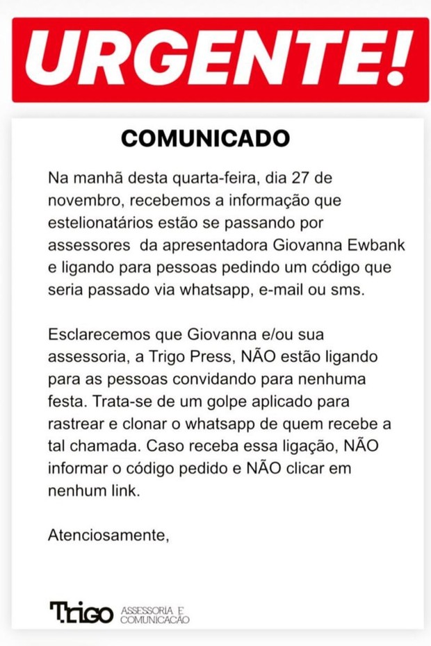 Giovanna Ewbank denuncia golpe no Whatsapp usando seu nome (Foto: Reprodução/Instagram)