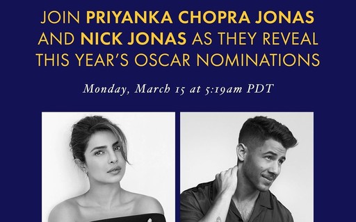 Oscar 2021: Nick Jonas e Priyanka Chopra vão anunciar os indicados