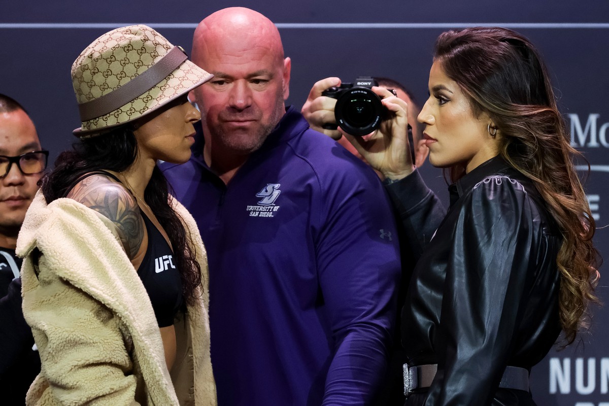 UFC 269: Amanda Nunes e Juliana Peña litigano durante una conferenza stampa a Las Vegas |  Combattimento