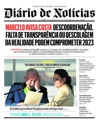 Jornal português 'Diário de Notícias' destaca a posse de Lula — Foto: Reprodução