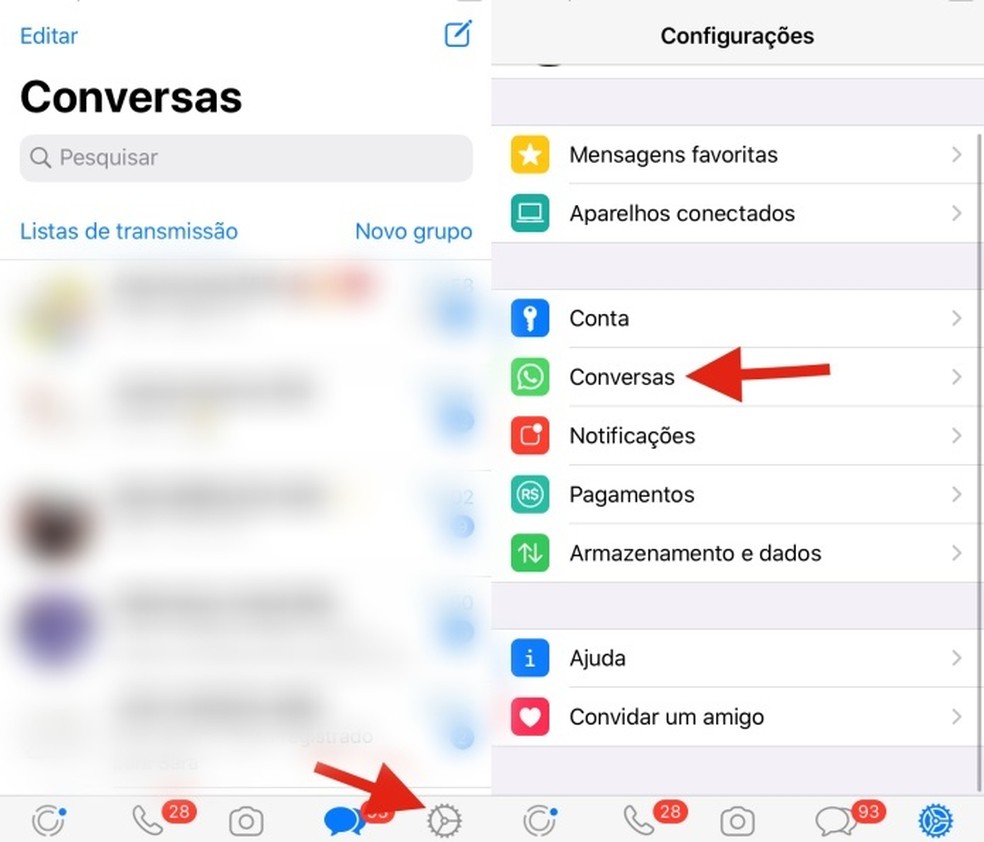Acessando as configurações de conversas no WhatsApp  — Foto: Reprodução/Beatriz Maxima