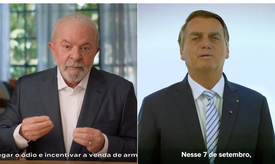 Lula e Bolsonaro em propaganda na TV sobre o 7 de Setembro