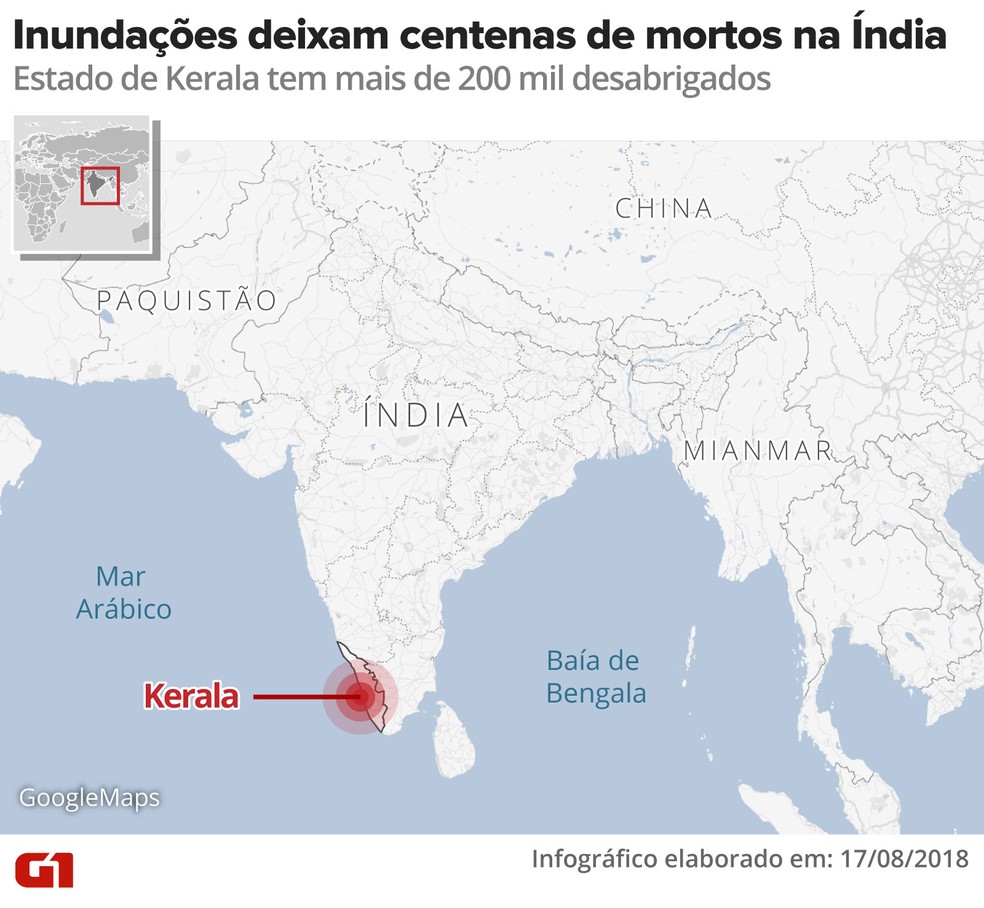 Induações deixam centenas de mortos na Índia (Foto: Infografia: Alexandre Mauro )