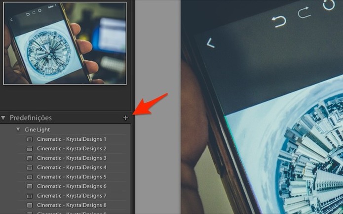Ação para iniciar a criação de um preset no Lightroom (Foto: Reprodução/Marvin Costa)
