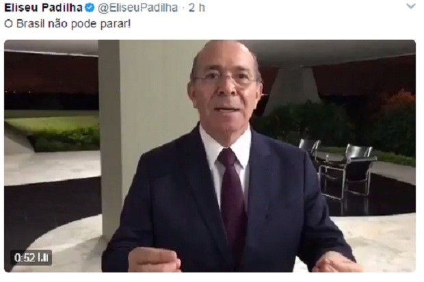 Eliseu Padilha divulga vídeo de apoio ao Temer (Foto: Reprodução Twitter)