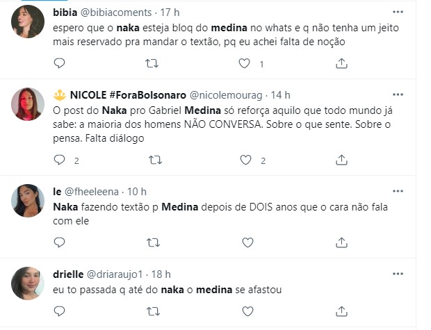 Post de Nakagima para Gabriel Medina repercute na web (Foto: Reprodução/Twitter)
