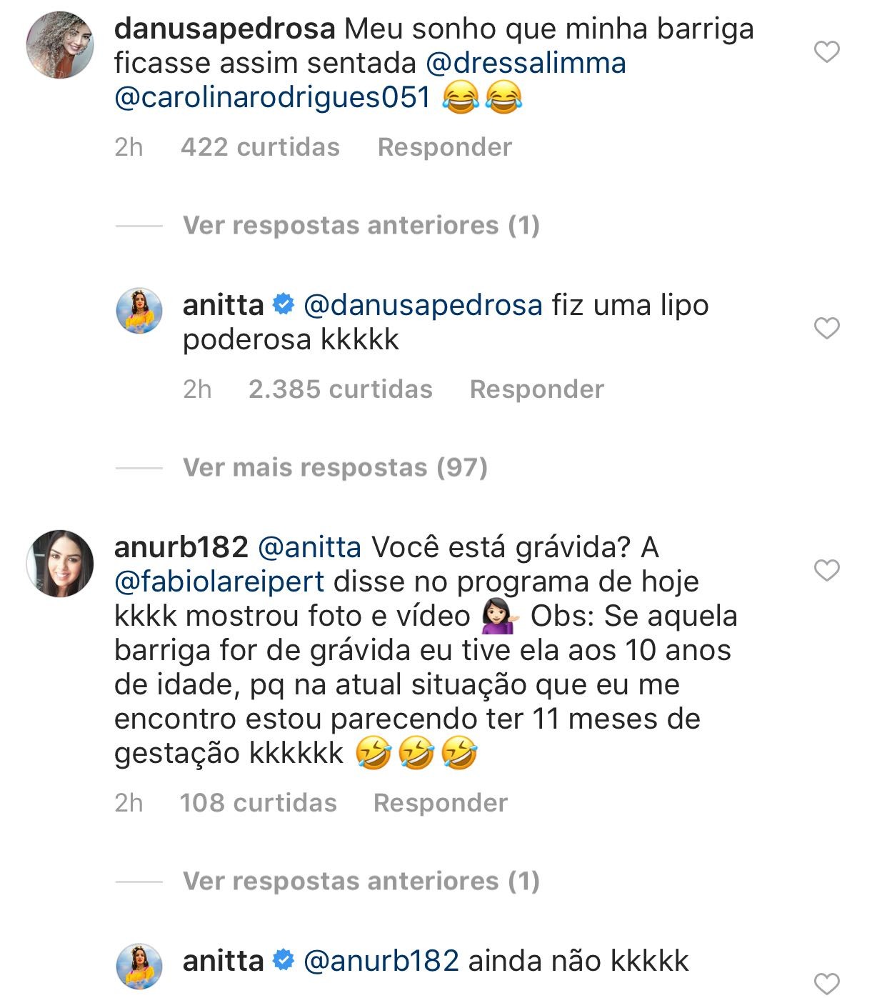 Anitta responde seguidores no Instagram (Foto: Reprodução/Instagram)