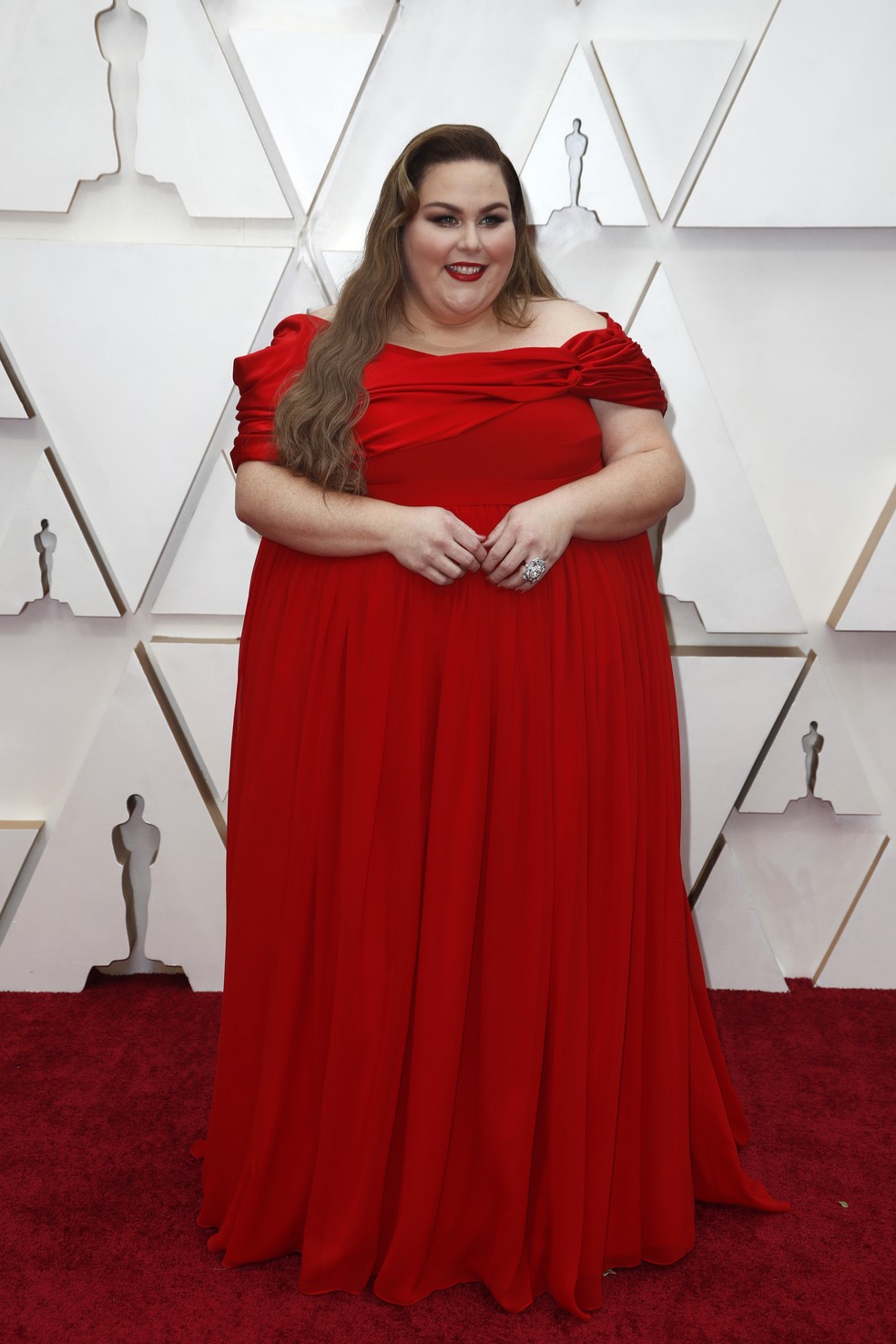 A atriz Chrissy Metz no Oscar 2020 — Foto: REUTERS/Eric Gaillard