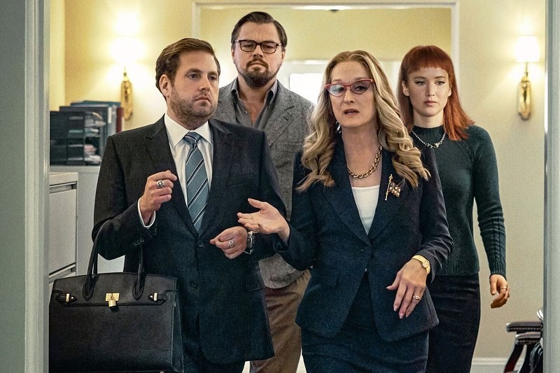 Meryl Streep, Jonah Hill, Leonardo Dicaprio e Jennifer Lawrence atuam na produção (Foto: Reprodução Instagram)