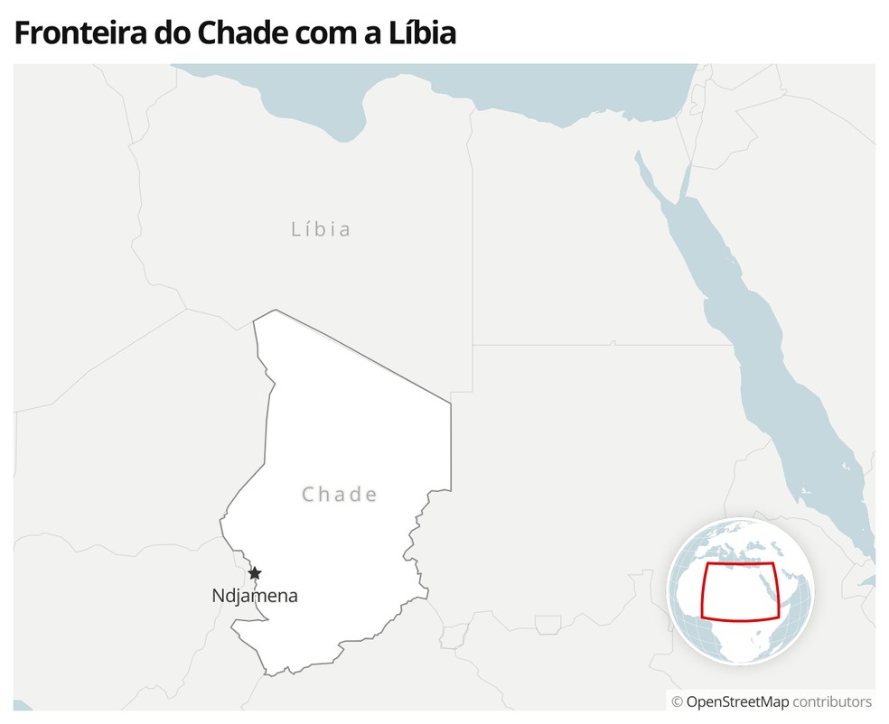 Mapa mostra a localização do Chade — Foto:G1
