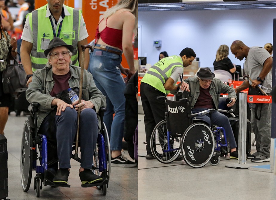 Marco Nanini embarca de cadeira de rodas em aeroporto do Rio de Janeiro