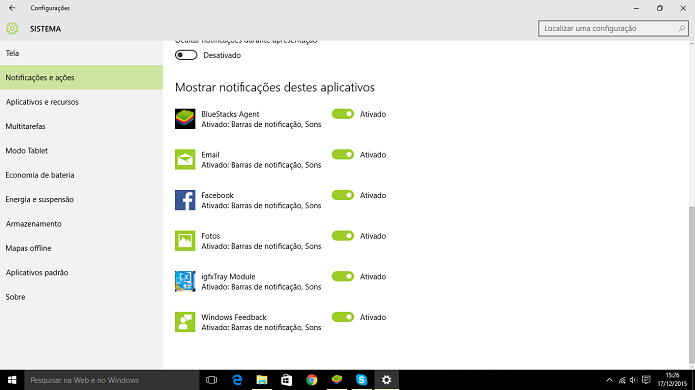 Windows 10 pode ter central de notificações personalizada com a eliminação de apps (Foto: Reprodução/Elson de Souza)