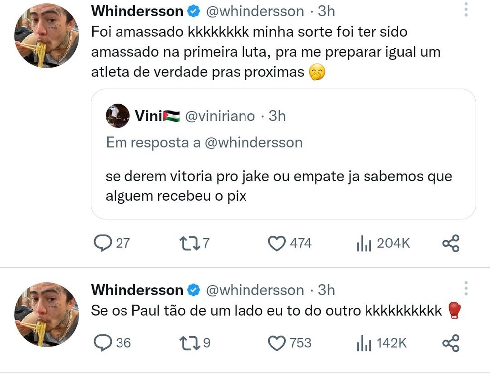 Whindersson Nunes provoca Jake Paul — Foto: Reprodução/Redes sociais