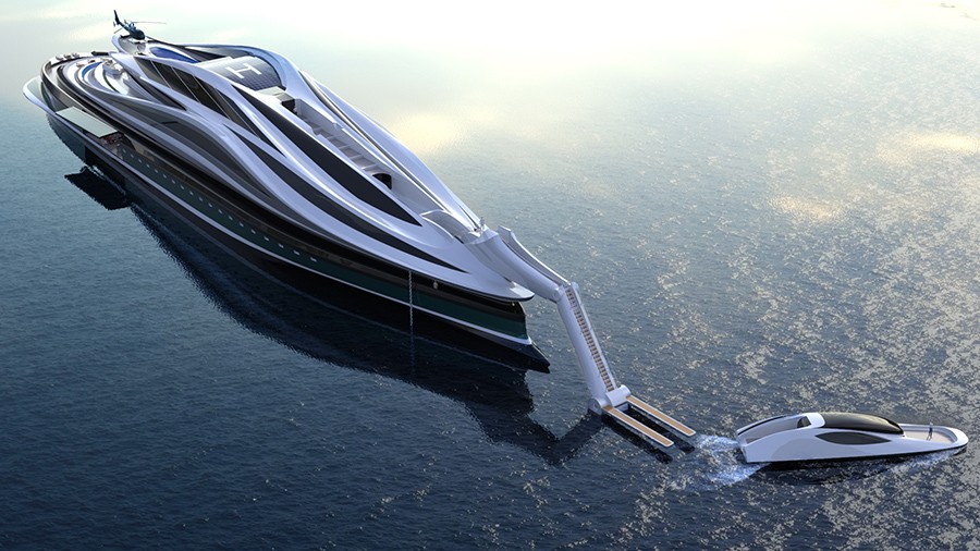Designer projeta mega iate em forma de cisne com estrutura que pode se transformar em barco auxiliar (Foto: Lazzarini Design Studio)