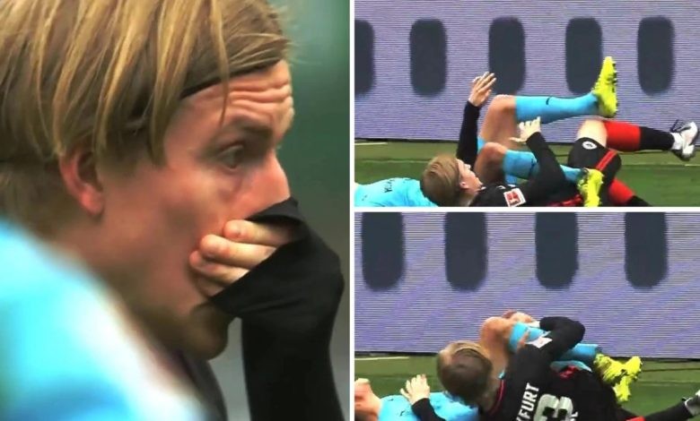 Marco Meyerhofer fica chocado ao perceber fratura exposta de jogador adversário (Foto: reprodução )