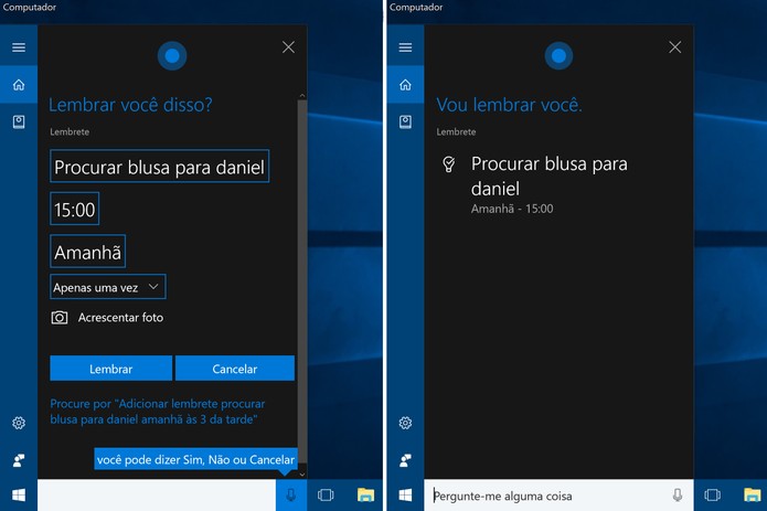 Cortana pode te lembrar de comprar um presente para o seu amigo secreto (Foto: Reprodução/Elson de Souza)