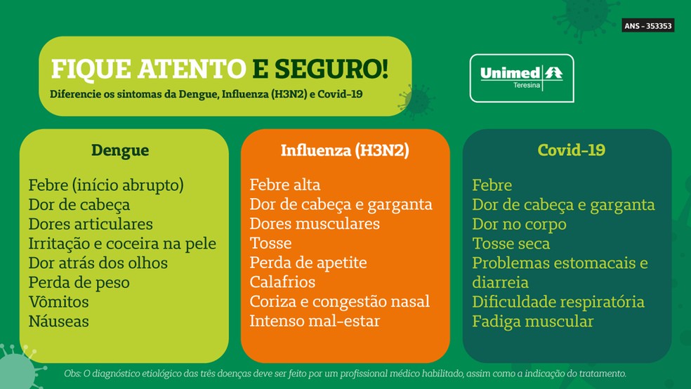 Principais diferen&ccedil;as entre Dengue, Influenza e Covid-19 &mdash; Foto: Divulga&ccedil;&atilde;o