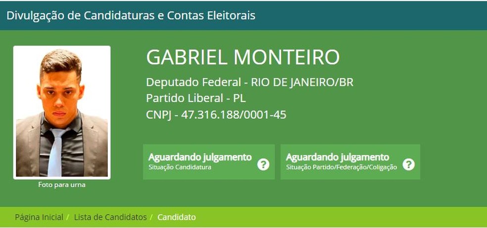 Registro da canditatura de Gabriel Monteiro ao cargo de deputado federal — Foto: Reprodução