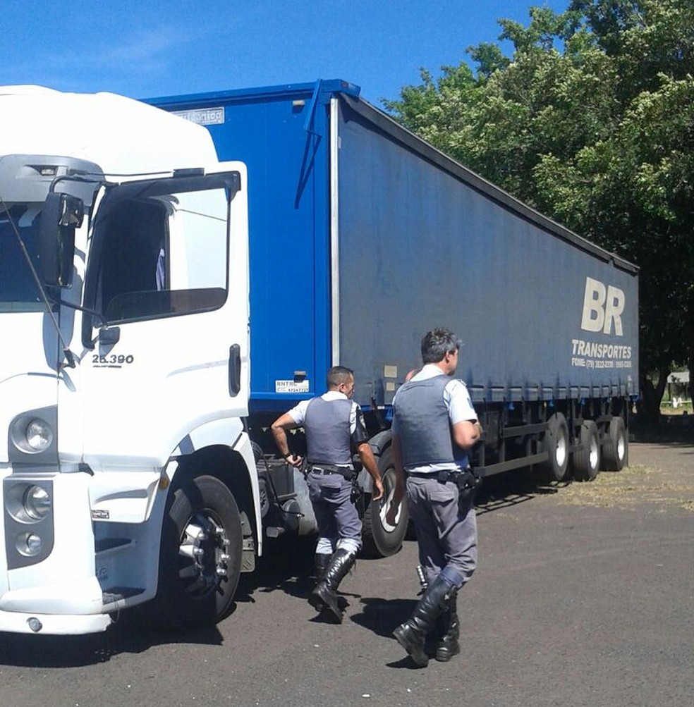 Armas estavam na carreta abordada a 2 km da base policial em Assis  (Foto: Polícia Rodoviária/ Divulgação )