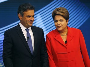 Dilma e Aécio durante debate da TV Globo (Foto: Reuters)