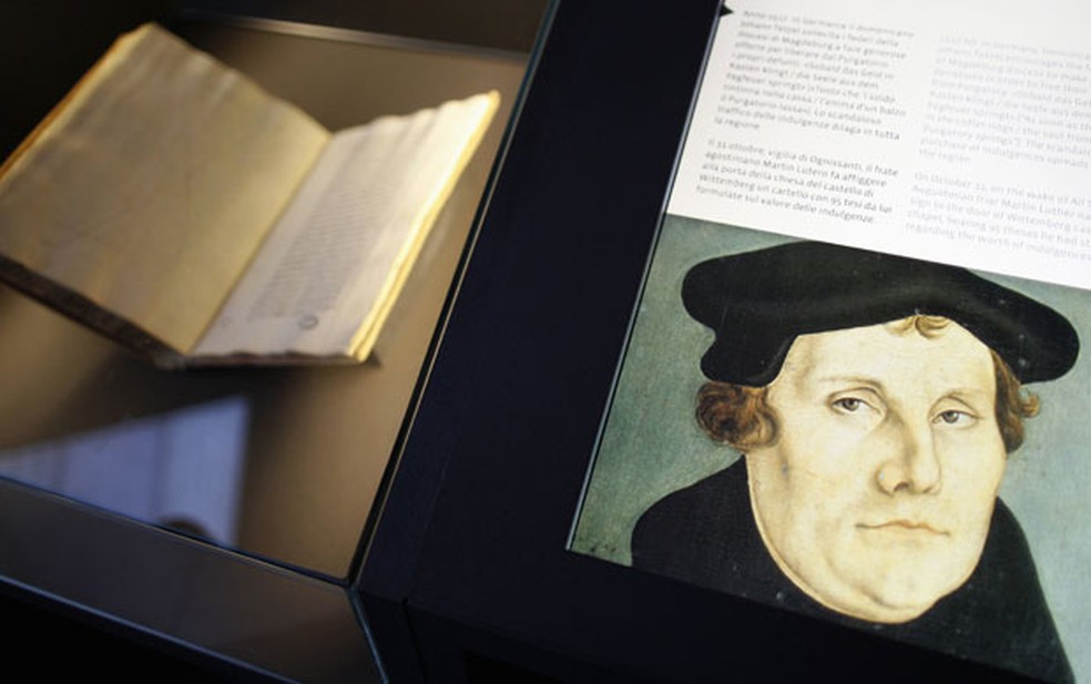Martinho Lutero, que deu início ao protestantismo, em imagem de arquivo de exposição sobre Reforma Protestante — Foto: Tony Gentile/Reuters