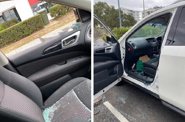 Fotos mostram o vidro do carro quebrado (Foto: Reprodução Facebook)
