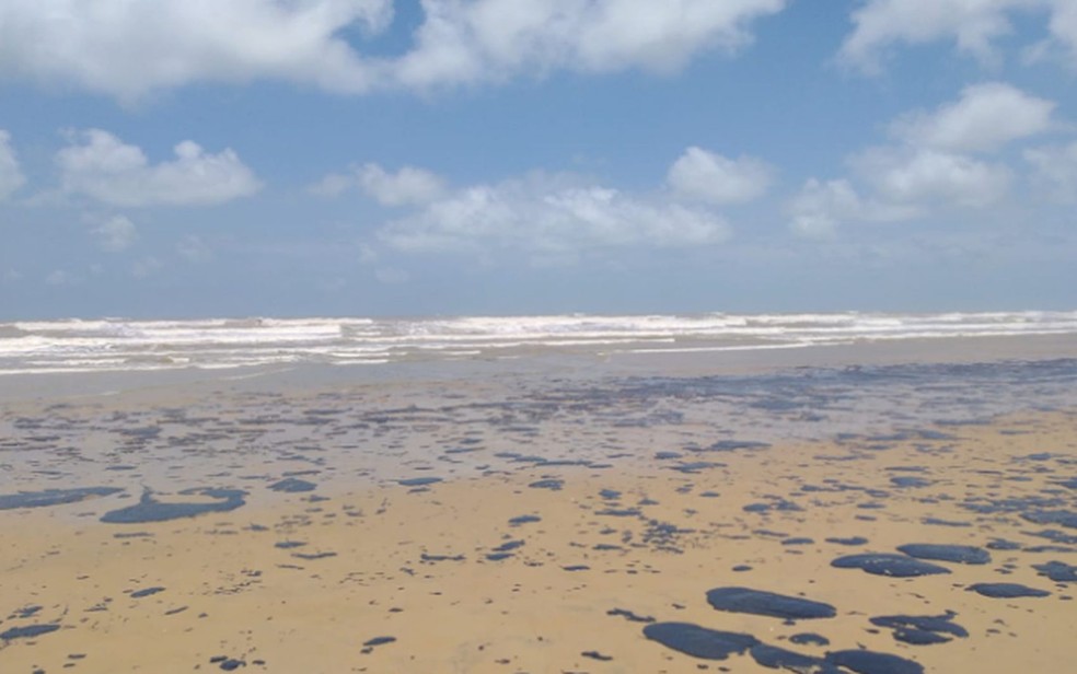 As manchas chegaram ao Litoral de Sergipe pela Praia de Pirambu  — Foto: Adema/SE