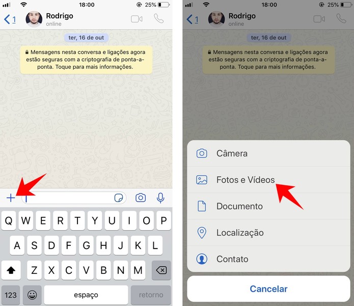 WhatsApp permite transformar vídeos da galeria em GIFs animados (Foto: Reprodução/Rodrigo Fernandes) WhatsApp permite transformar vídeos da galeria em GIFs animados (Foto: Reprodução/Rodrigo Fernandes)