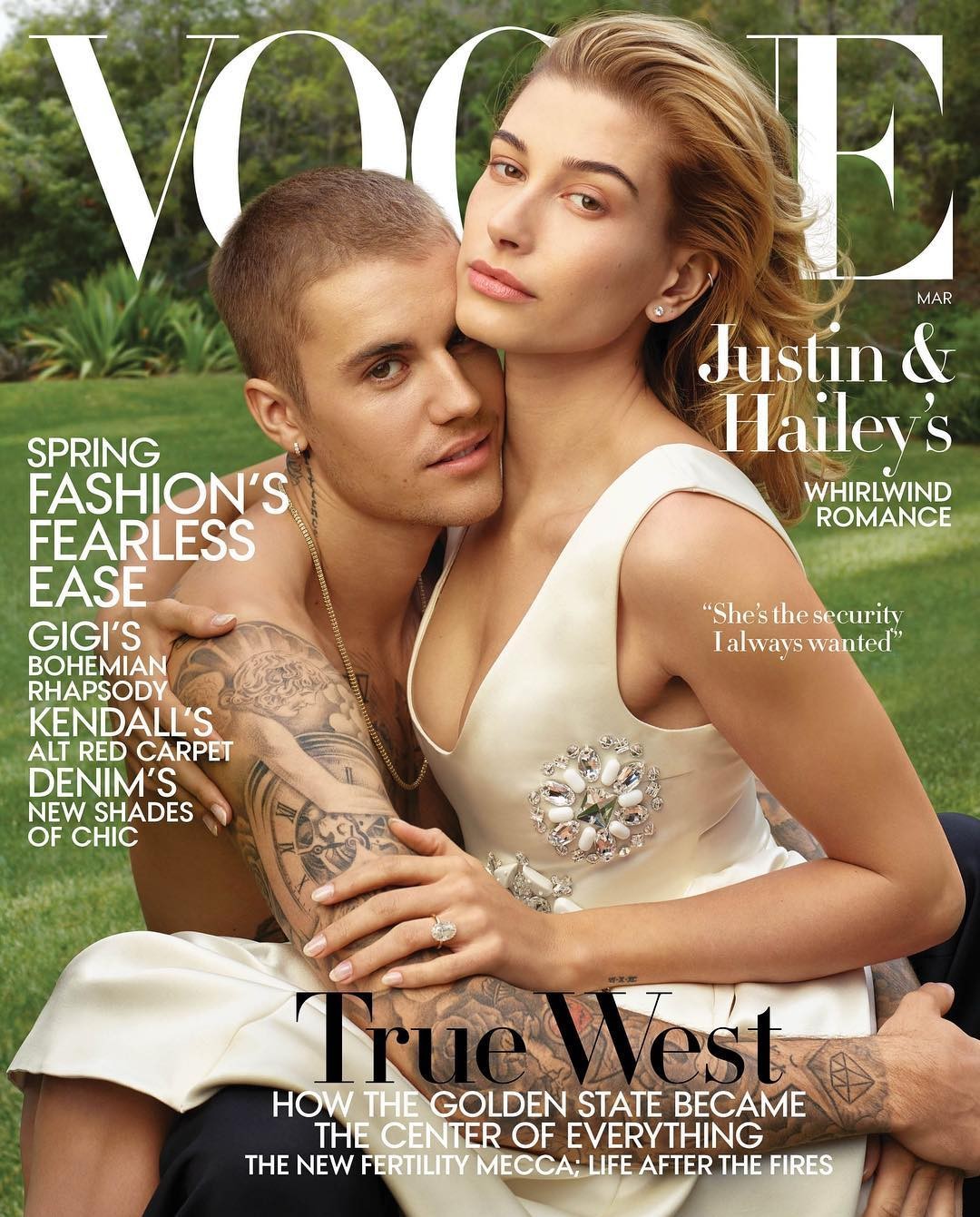 Justin Bieber e Hailey Baldwin na capa da Vogue America (Foto: Reprodução/Instagram)