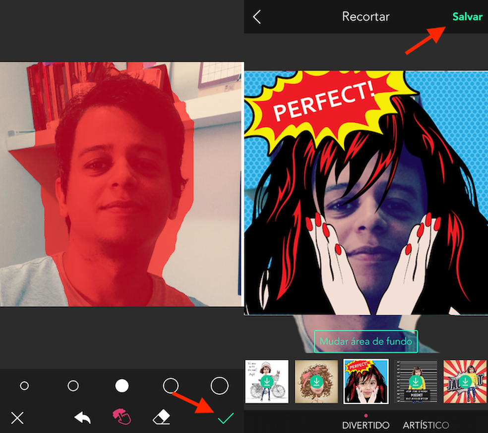 Recorte e opção para inserir a foto no posto do YouCam Perfect (Foto: Reprodução/Marvin Costa)