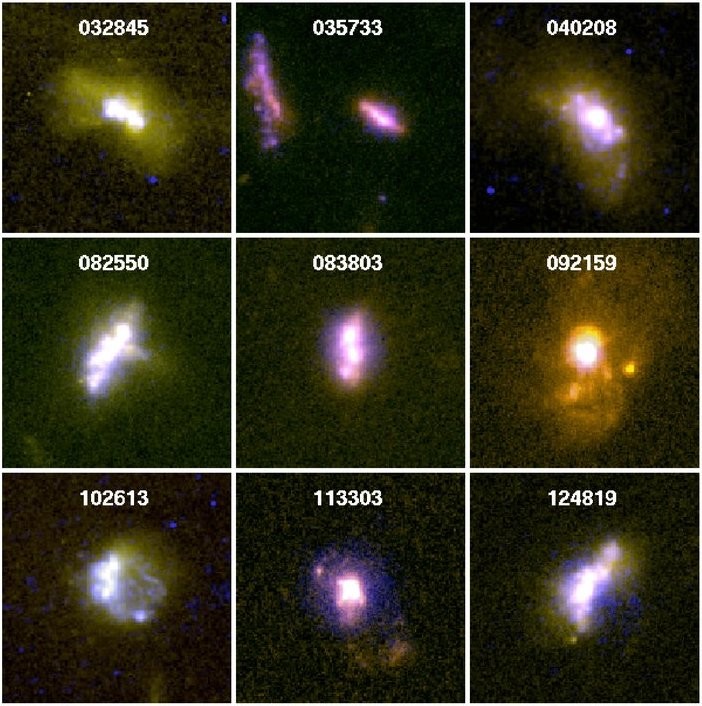 Ondas de gás que atingem galáxias mudam sua composição química. Acima: algumas das galáxias investigadas pelos astrônomos (Foto: R. Overzier et al. / The Astrophysical Journal )