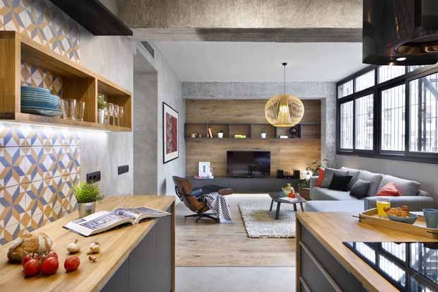 Apartamento de 75 m² encontra equilíbrio combinando madeira e concreto (Foto: VICUGO e Mauricio Fuertes)