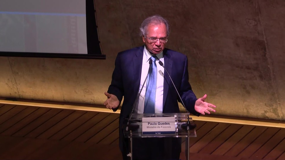 Paulo Guedes em evento no Rio de Janeiro em fevereiro — Foto: Reprodução