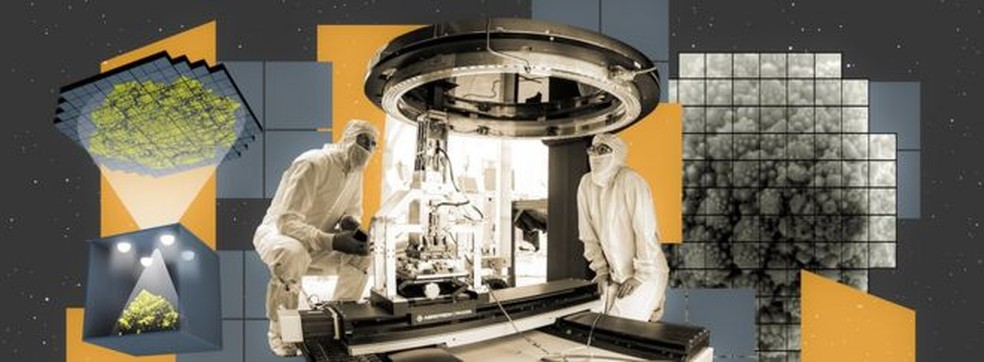 Imagens do desenvolvimento da câmera de três bilhões de pixels. — Foto: Greg Stewart/SLAC National Accelerator Laboratory