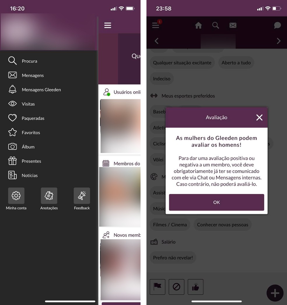 No Gleeden, as mulheres n&atilde;o s&atilde;o avaliadas pelos homens &mdash; Foto: Reprodu&ccedil;&atilde;o/Luana Antunes