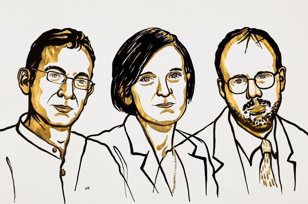 Abhijit Banerjee, Esther Duflo e Michael Kremer, vencedores do Nobel de Economia em 2019 (Foto: nobel)