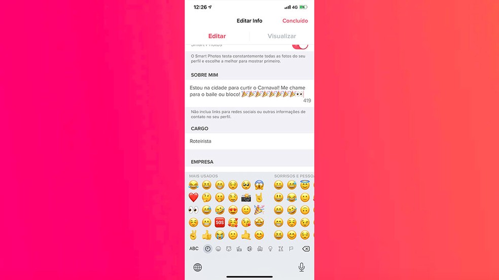 Descreva no Tinder se planeja curtir Carnaval — Foto: Reprodução/Felipe Vinha