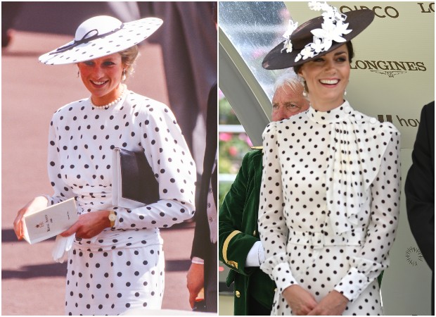 Diana e Kate Middleton na Ascot Racecourse em 1988 e em 2022 (Foto: Getty Images)