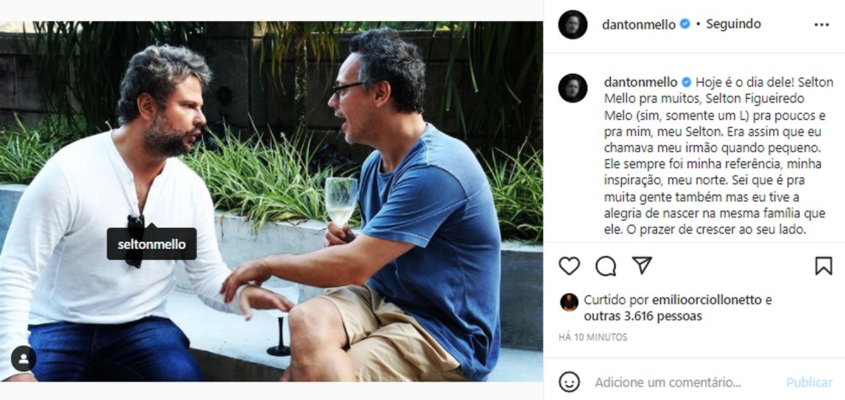Danton Mello parabeniza o irmão, Selton Mello (Foto: Reprodução/Instagram)